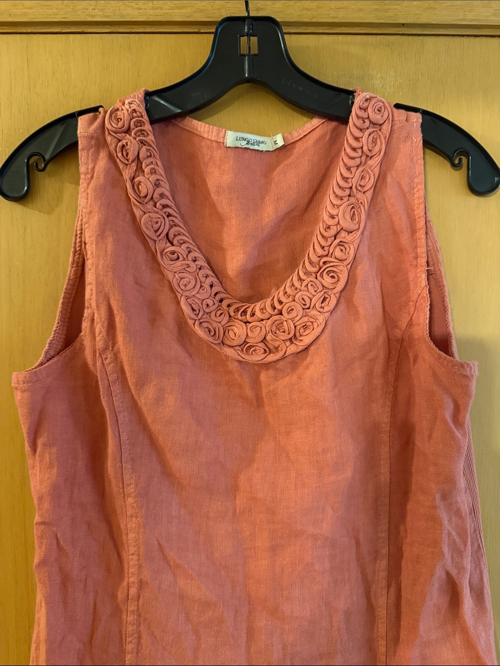 Lungo L’Arno Women’s Sleeveless Linen Shift Dress Rosette Coral Pink Medium - Picture 2 of 9